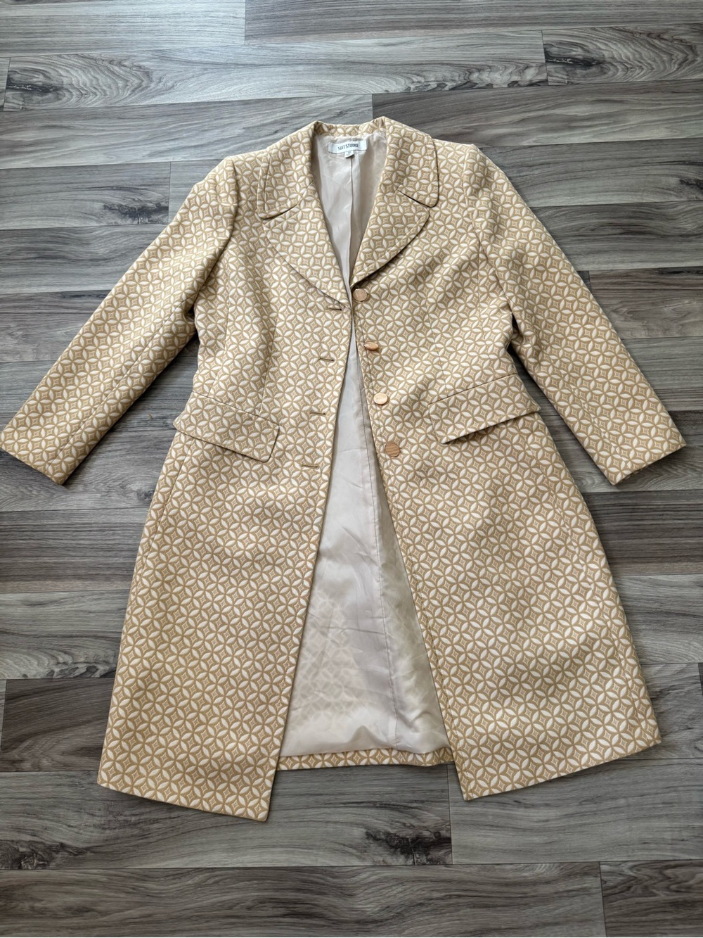 Vintage Suit Studio Geometric Print Notched Duster Blazer Size 12 Old Money Mod